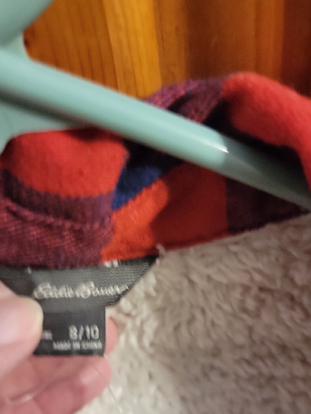 Eddie Bauer Red and Navy Plaid Sherpa Flannel - Picture 3 of 4